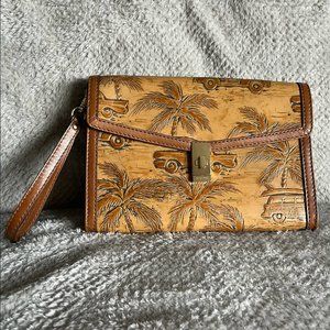 Brahmin Ruth Tan Copa Cabana Emb Leather Wrist Clutch